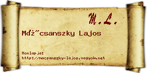 Mácsanszky Lajos névjegykártya